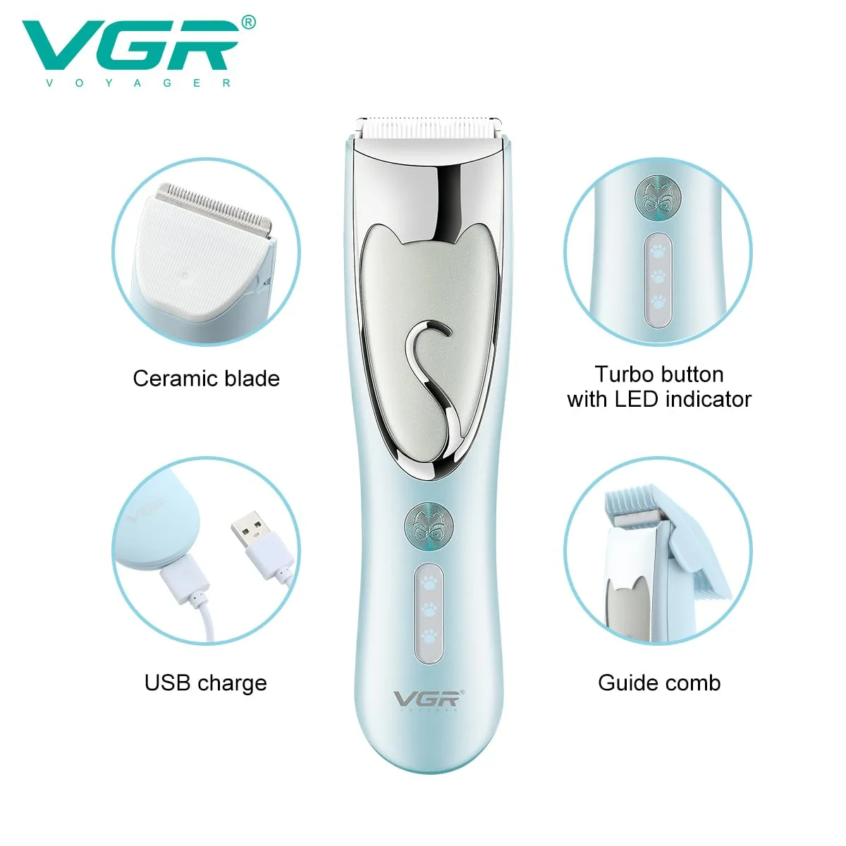 VGR V203 Cordless Dog Clippers Waterproof β photo 8