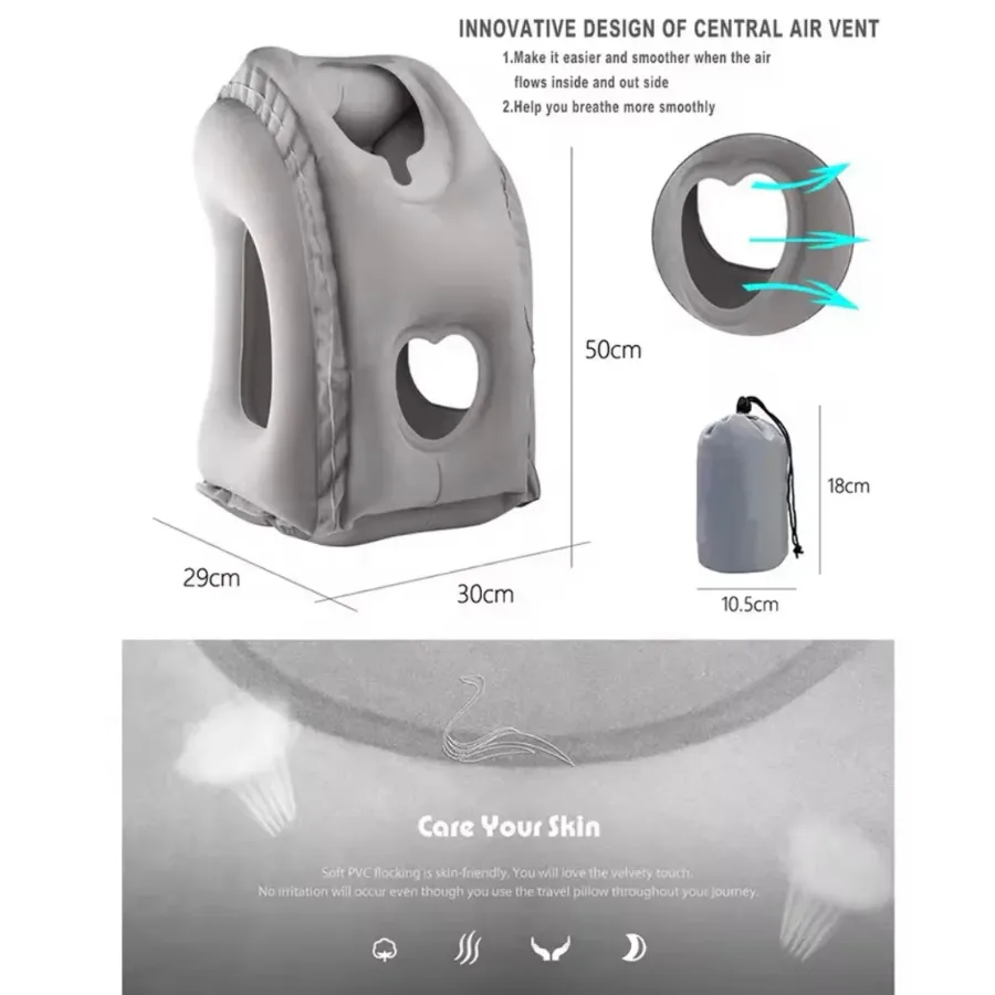 Inflatable Travel Pillow for Airplane, Neck Air Pillow for Sleeping to Avoid Neck and Shoulder Pain, Support Head and Lumbar β photo 4