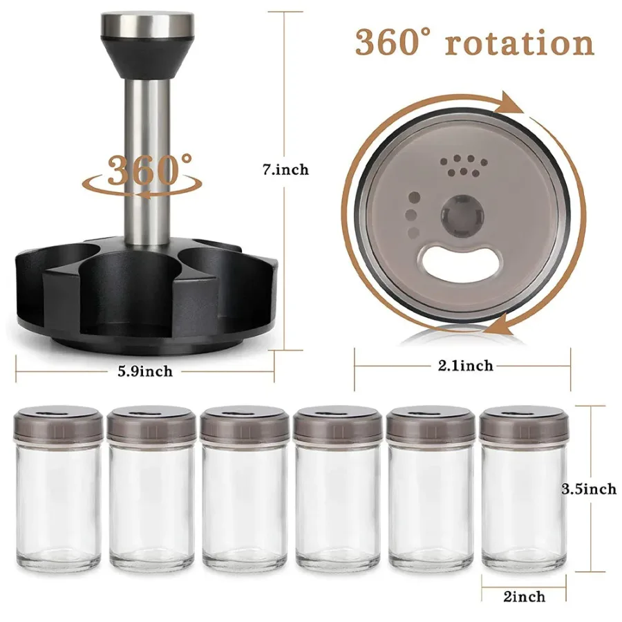 6-Jar Revolving Spice Rack Organizer with Rotating Stand and Salt & Pepper Shakers — photo 2