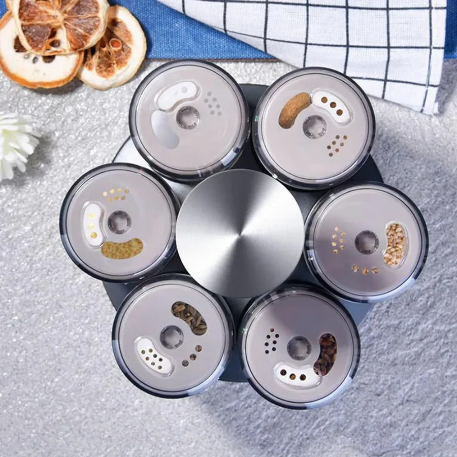 6-Jar Revolving Spice Rack Organizer with Rotating Stand and Salt & Pepper Shakers — photo 4