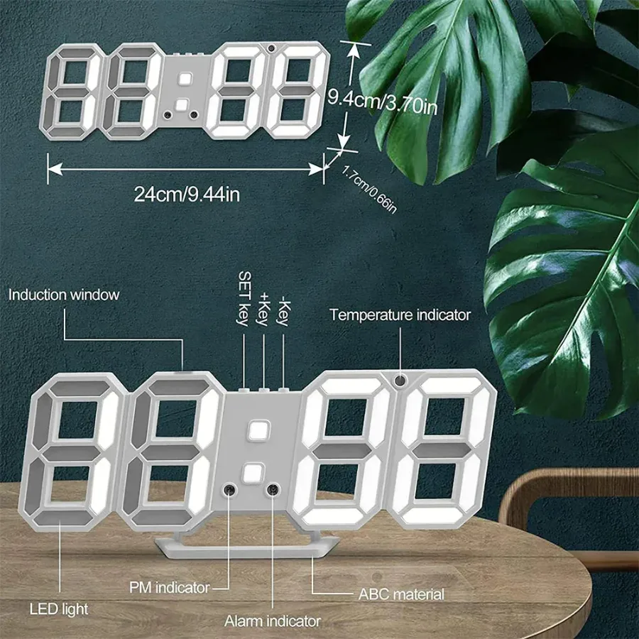 USB Digital 3D Alarm Clock, LED Numerals Time Clock With 3 Adjustable Brightness Levels β photo 2