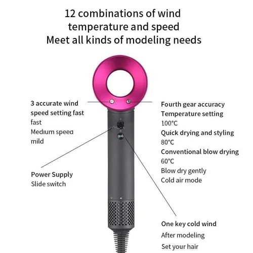 Leafless Professional Hair Dryer 1800W Ionic with 5 Attachments — photo 3