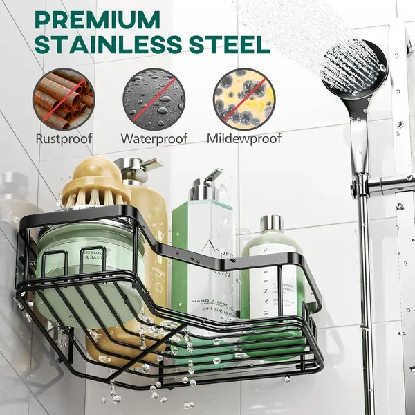 Premium Stainless Steel Corner Shower Organizer (Set of 5) — photo 3