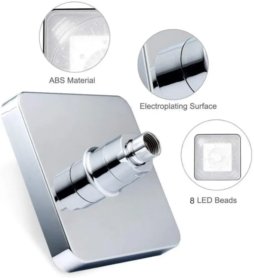 Shower Head 3 Colors Changing LED Showerhead Bathroom Rainfall Shower 6 Inch Square Temperature Control β photo 4