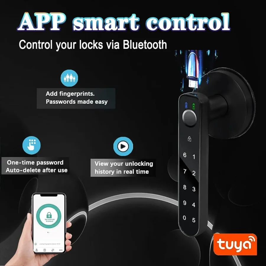 Fingerprint door lock, with password keyboard entry door handle β photo 4