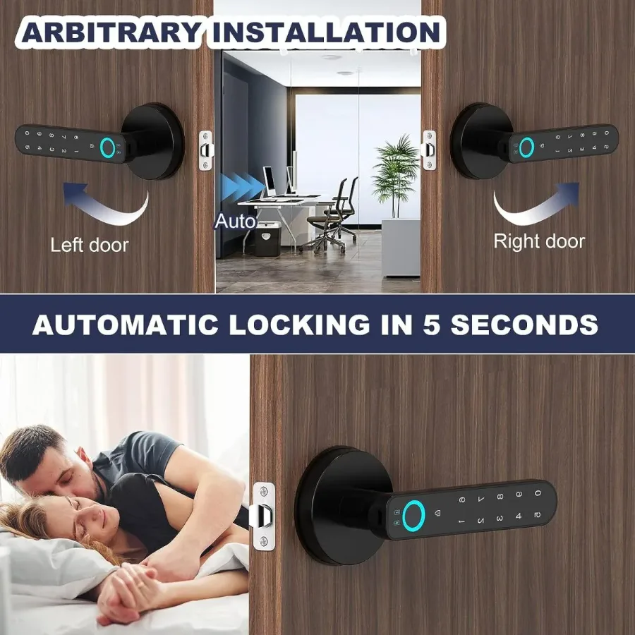 Fingerprint door lock, with password keyboard entry door handle β photo 6