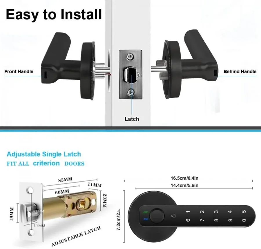 Fingerprint door lock, with password keyboard entry door handle β photo 7