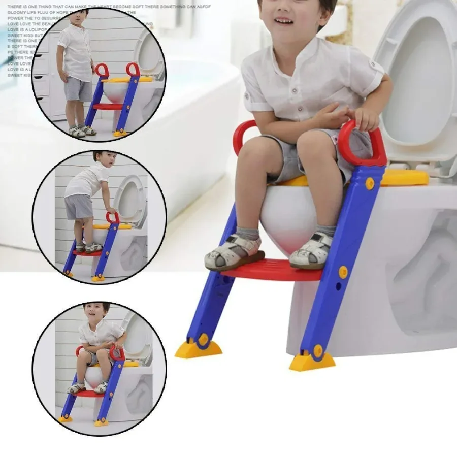 Portable Kids Bathroom Stairs Adjustable Baby Plastic Toilet Cover Potty Training Seat with safety handle β photo 2