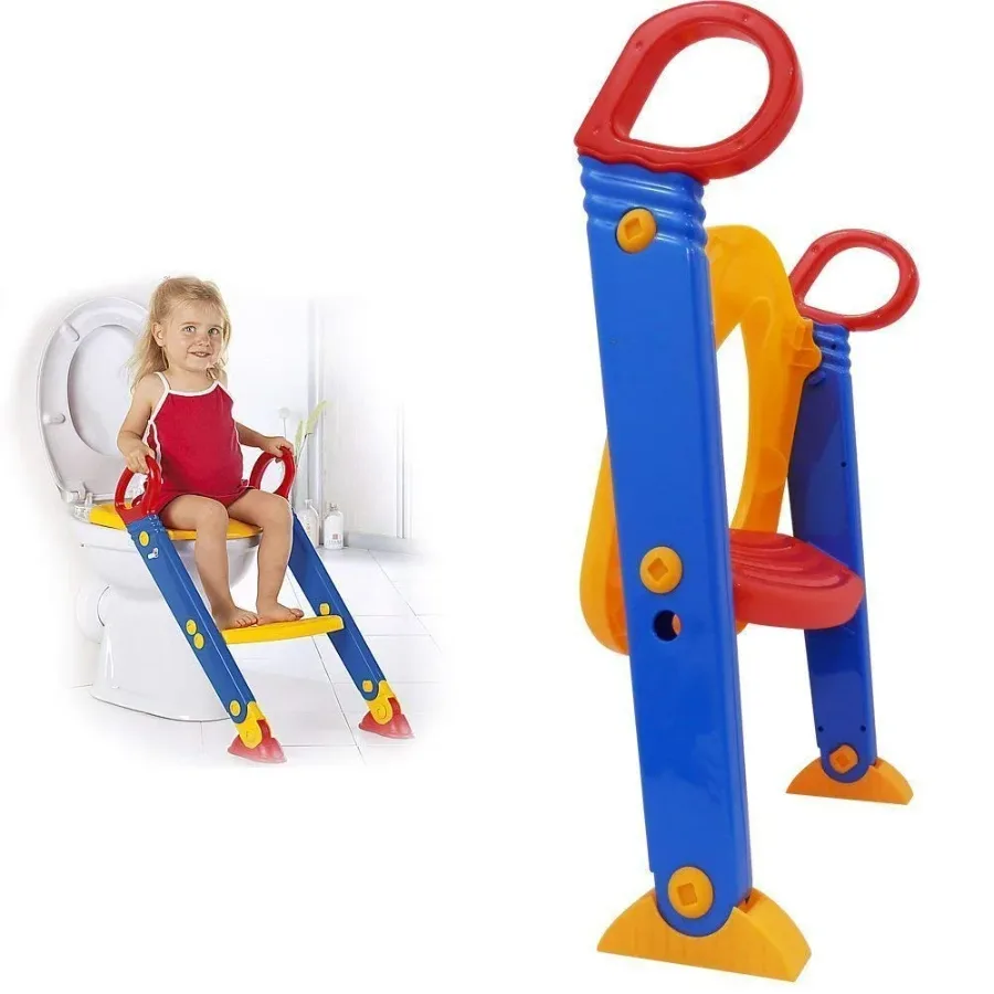 Portable Kids Bathroom Stairs Adjustable Baby Plastic Toilet Cover Potty Training Seat with safety handle β photo 3