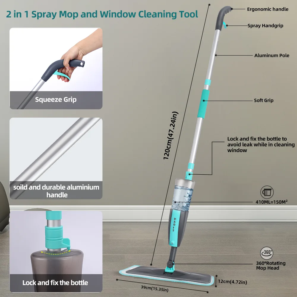 2 in 1 Spray Mop Window Cleaning Tool Lazy Magic Mop with 410ml Water Tank β photo 3