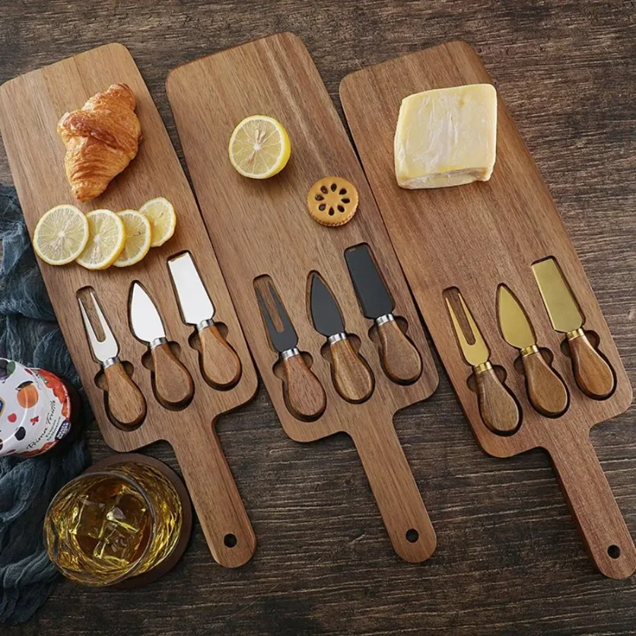 a Wood Cheese Board and Knife Set: Charcuterie Serving Platter for Meat, Cheese, Crackers β photo 2