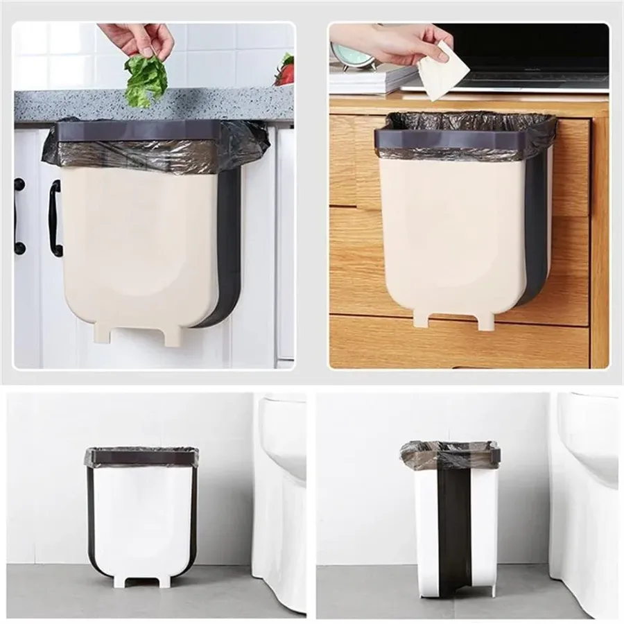 Kitchen Trash Can Hanging Foldable Home Sanitary Bin Cabinet Door Wall Mounted Storage (White) — photo 2