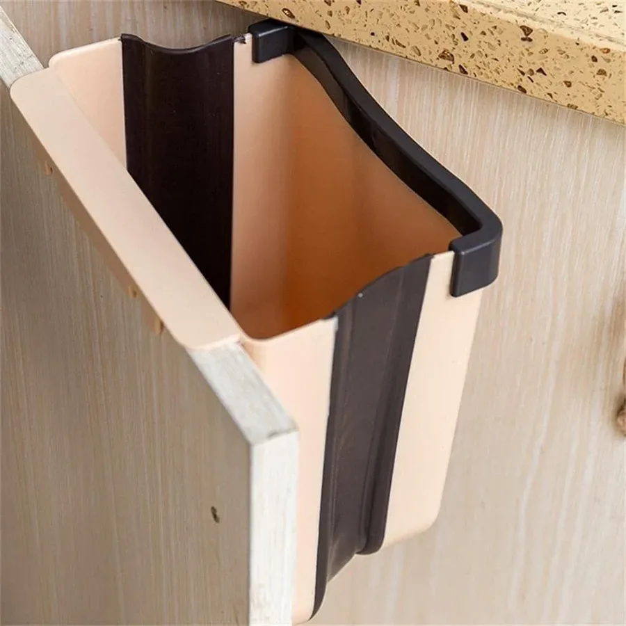 Kitchen Trash Can Hanging Foldable Home Sanitary Bin Cabinet Door Wall Mounted Storage (White) β photo 3