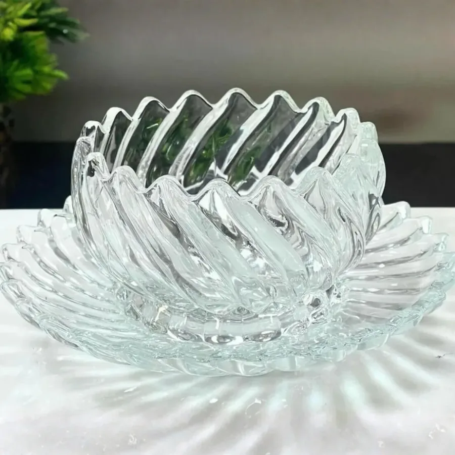 DELI CLEAR RIBBED GLASS BOWL AND SAUCCER 6+6 PCS — photo 2
