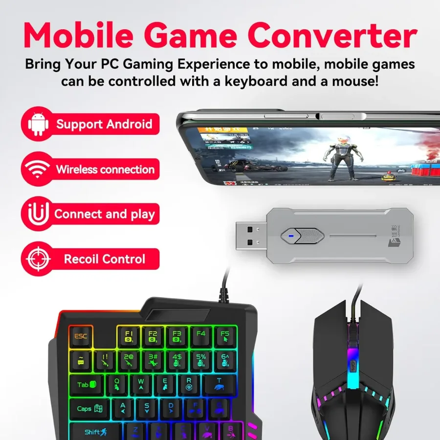 OEM 4-IN-1 Mobile Gaming Combo: Keyboard, Mouse, Converter, Stand β photo 6