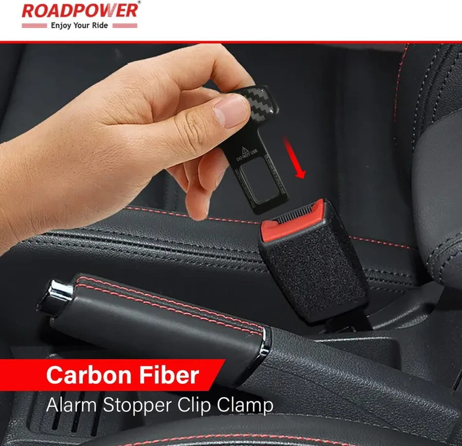 Car Safety Seat Belt Buckle Alarm Stopper Silencer Clip Clamp Carbon Fiber Universal (2 Pcs) β photo 2