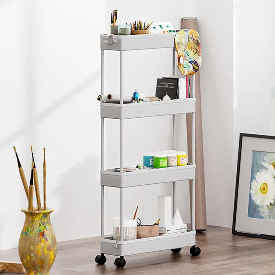 Multifunctional Floor Storage Shelves Rack Organiser with Wheels 4-Layer White — photo 2
