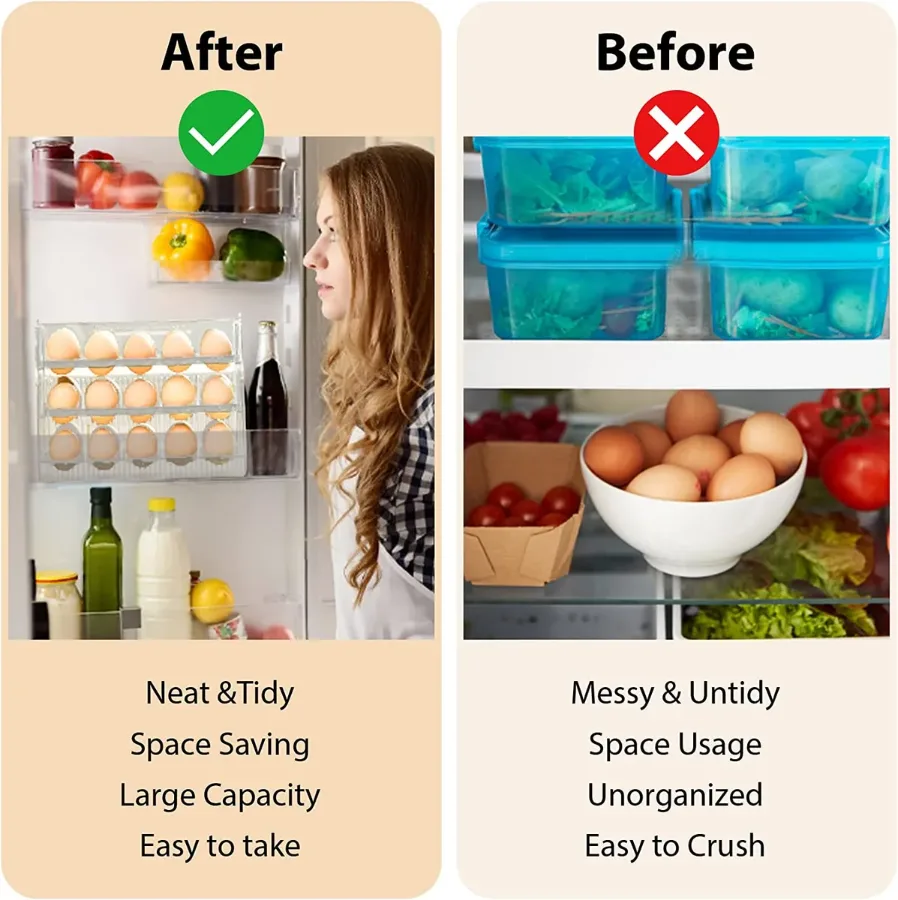Egg Holder for Refrigerator 30 Coun, 3 Layer Vertical Clear Plastic β photo 3