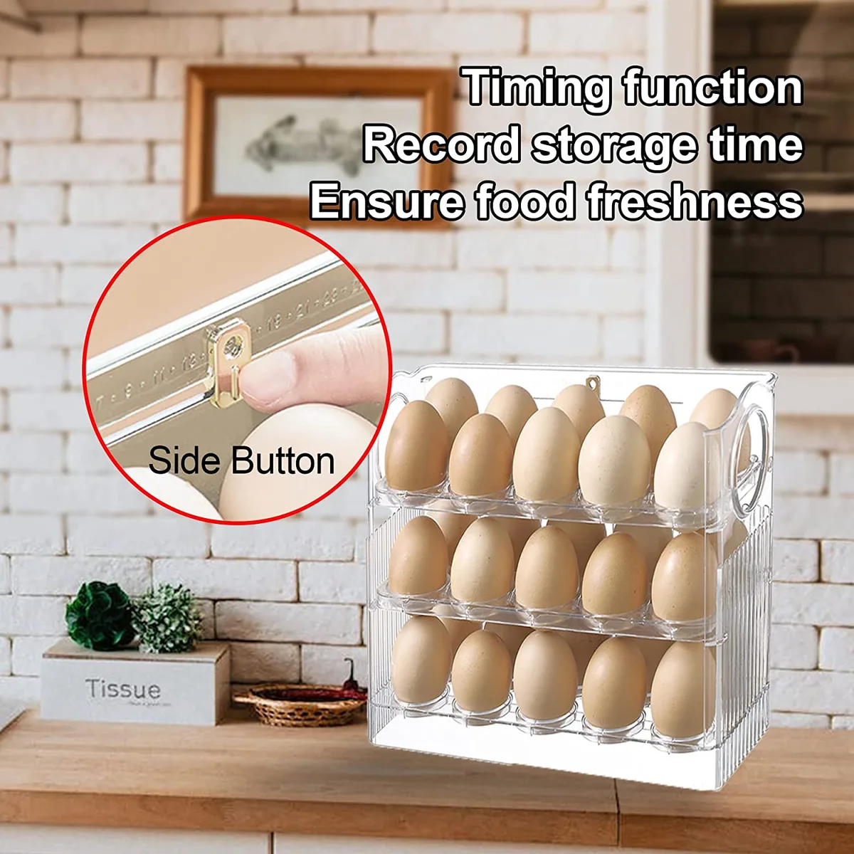 Egg Holder for Refrigerator 30 Coun, 3 Layer Vertical Clear Plastic β photo 4