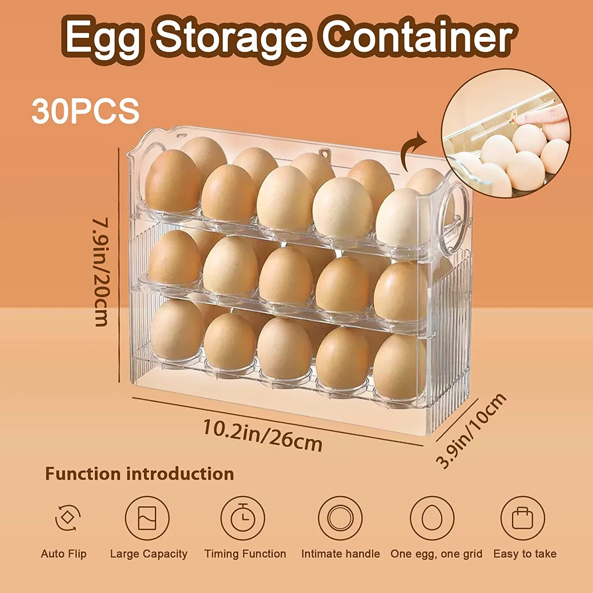 Egg Holder for Refrigerator 30 Coun, 3 Layer Vertical Clear Plastic — photo 5