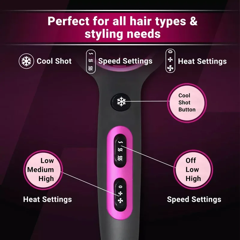 Vgr Professional Hair Dryer V402 - With Diffuser, Gray With Pink 2200W 3 Heating Settings β photo 3