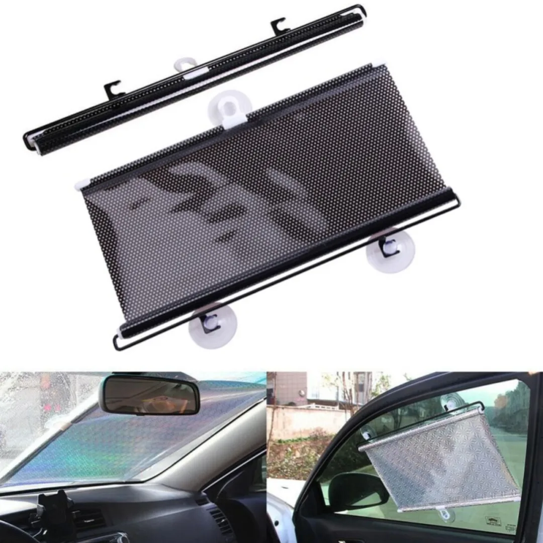 Retractable Car Front Window Sunshade PVC Auto Window Anti-UV Protection Sun Visor- 125x68 cm - Black