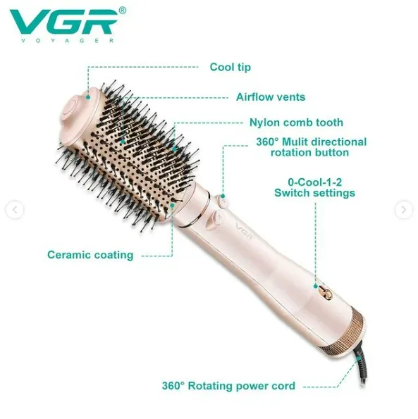 VGR Rotating Hot Air Brush Comb V494 - Black β photo 4