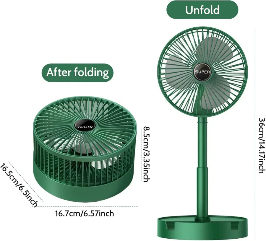 Foldable Desk Fan 3 Speeds, 180° Tilt Adjustable Rechargeable Fan with Low Noise & Long Battery Life — photo 8