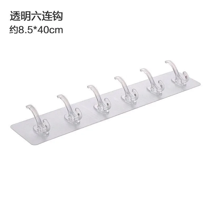 6 Row Transparent Wall Hook Strong Self Adhesive Door Wall Hangers for Kitchen Bathroom — photo 4