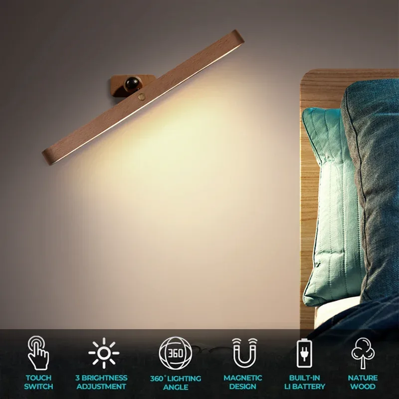 Magnetic LED Wooden Wall Light - 360° Rotatable & Dimmable Touch Control Multi-Purpose LED Lights — photo 4