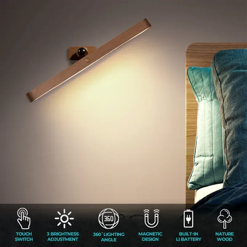 Magnetic LED Wooden Wall Light - 360° Rotatable & Dimmable Touch Control Multi-Purpose LED Lights — photo 4