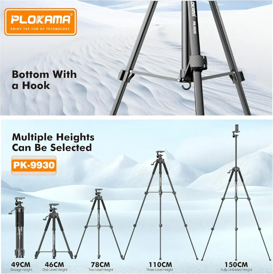 PLOKAMA Professional Tripod 150cm – 360° Rotation with Bluetooth Remote — photo 3