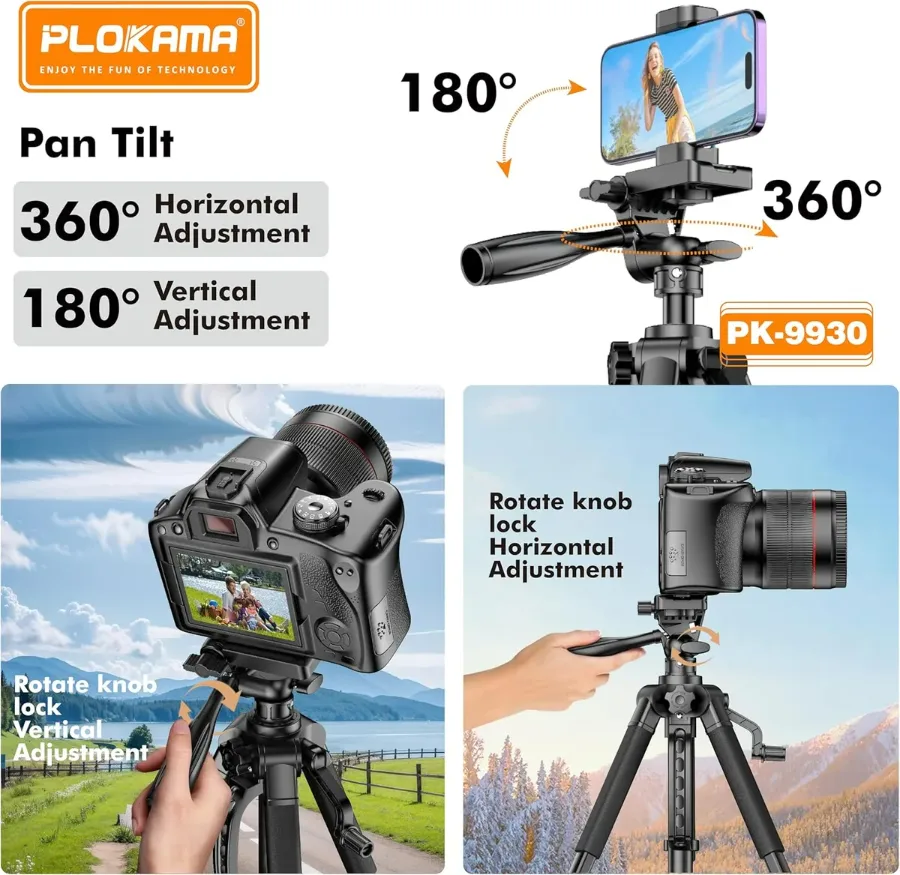 PLOKAMA Professional Tripod 150cm – 360° Rotation with Bluetooth Remote — photo 6