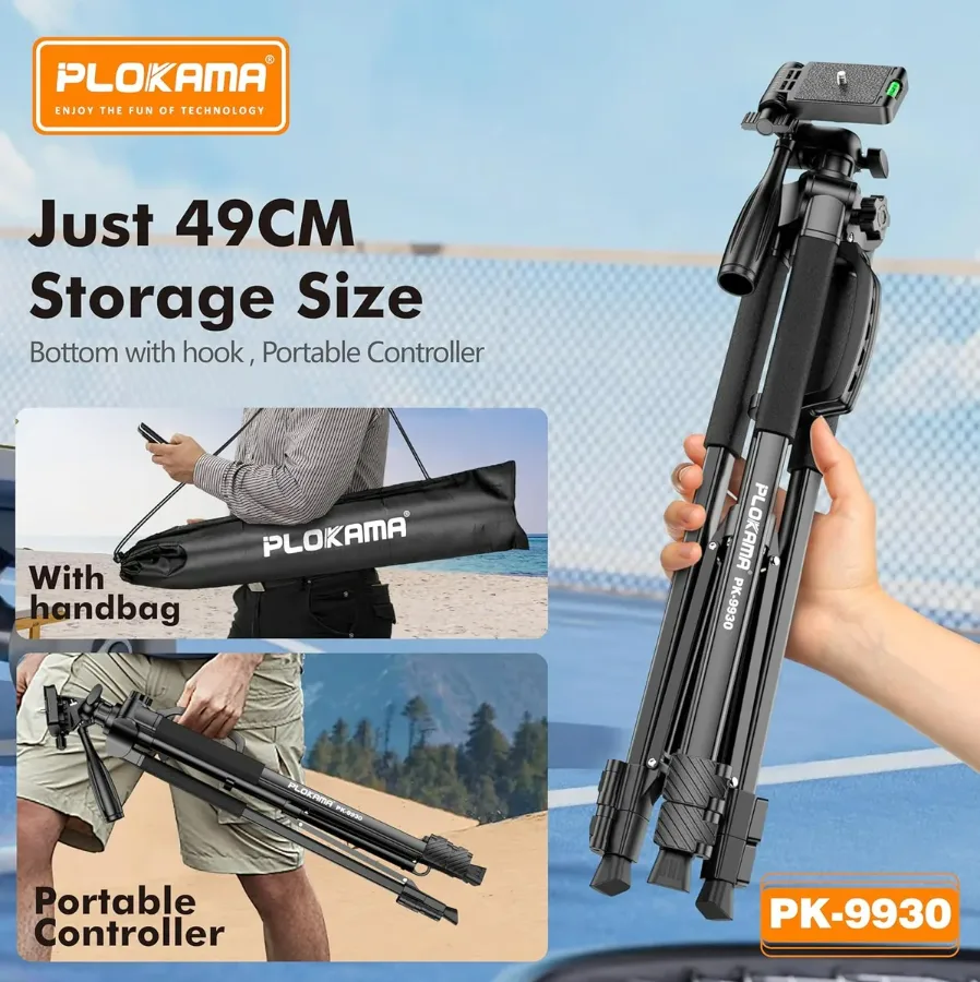 PLOKAMA Professional Tripod 150cm – 360° Rotation with Bluetooth Remote — photo 7