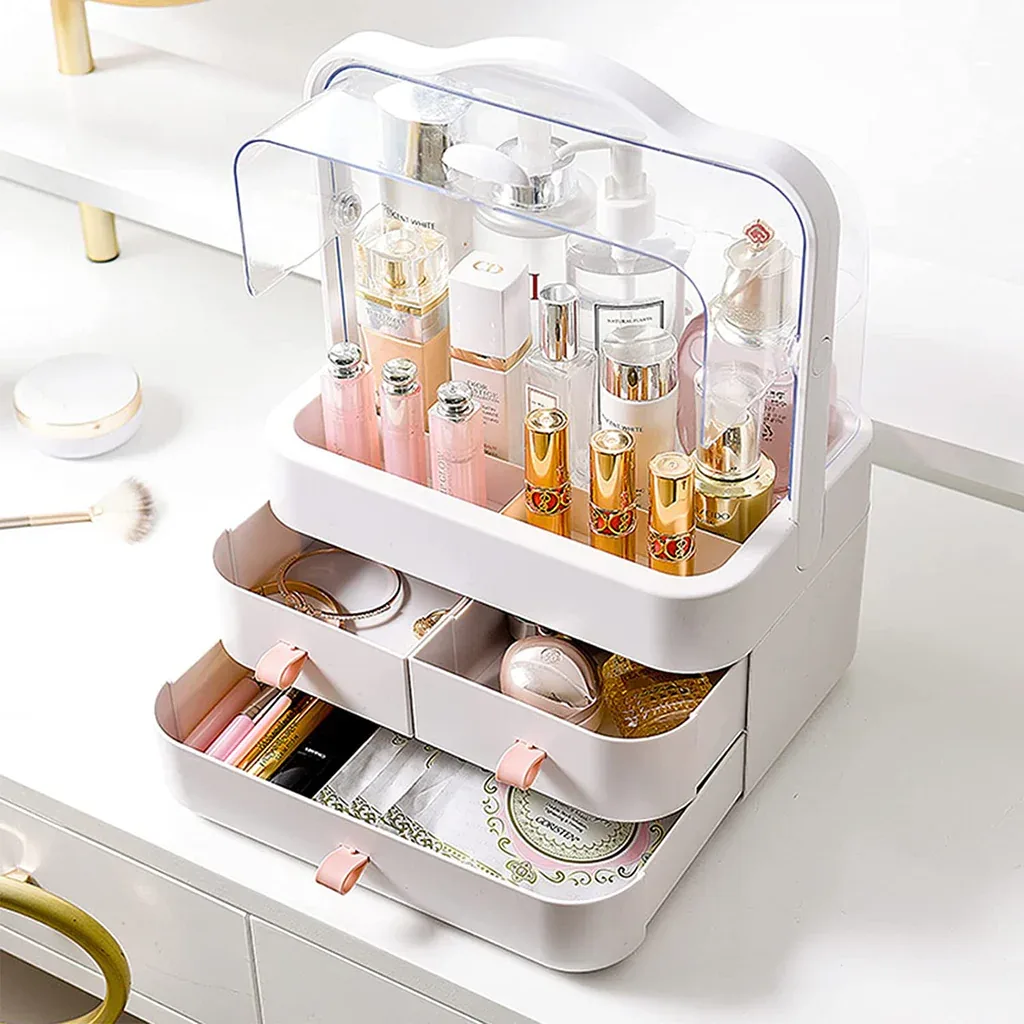 Dustproof Makeup Organizer with 3 Drawers – Waterproof Cosmetic Storage Box — photo 2