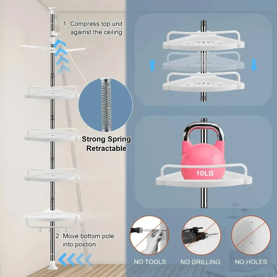 4 Tier Bathroom Corner Shelf with Towel Holder – Wall Mounted Storage Rack for Toiletries & Towels — photo 2