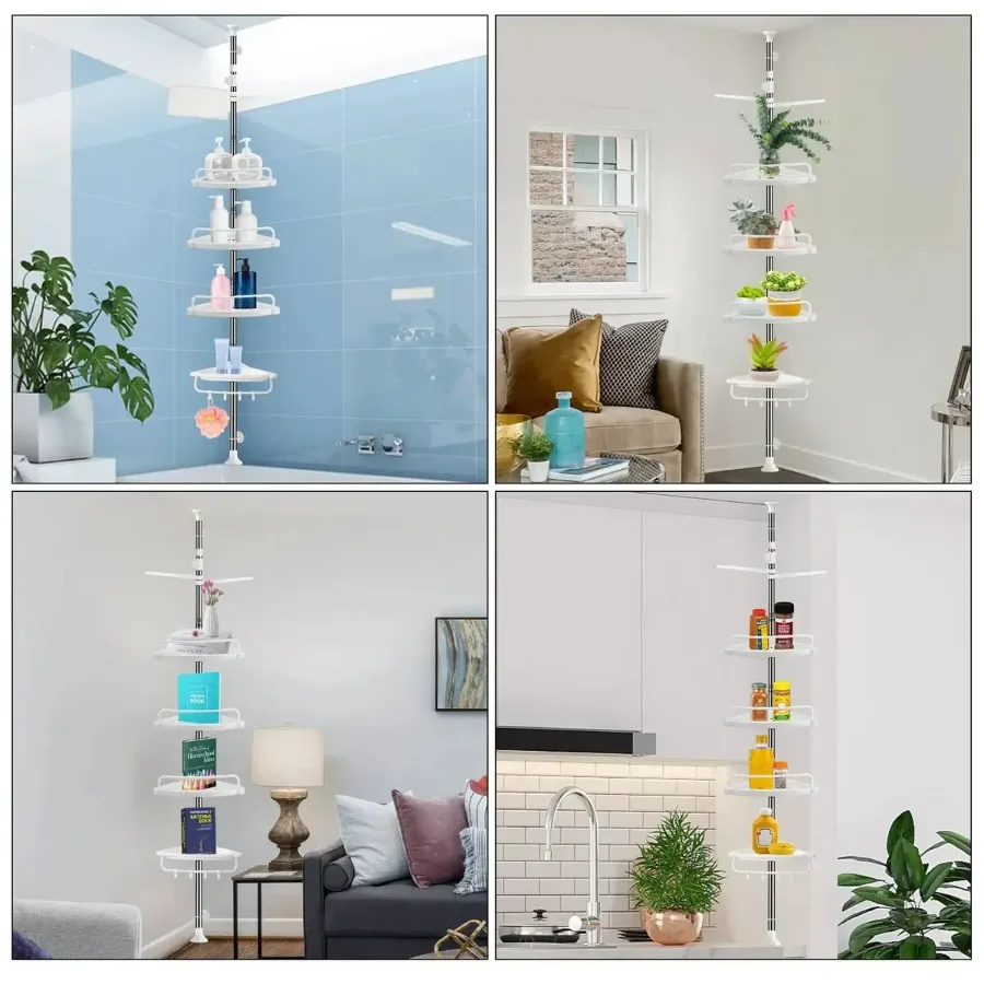 4 Tier Bathroom Corner Shelf with Towel Holder – Wall Mounted Storage Rack for Toiletries & Towels — photo 4