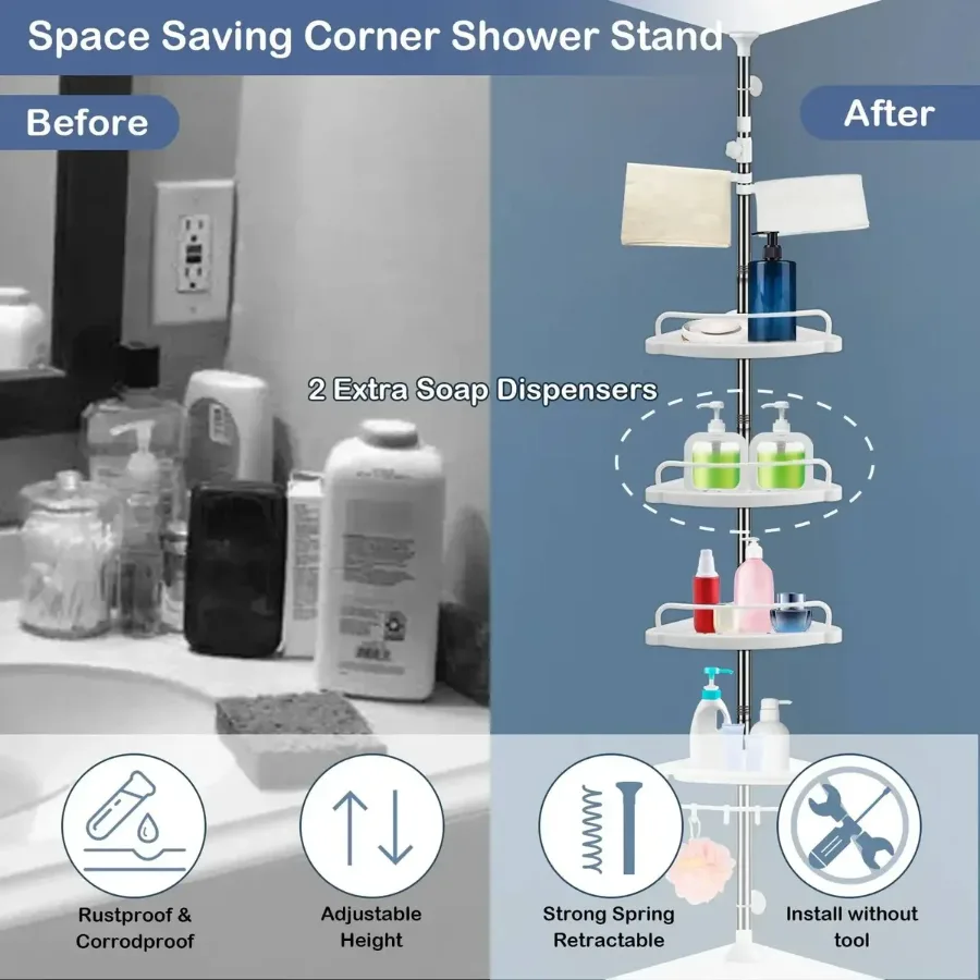 4 Tier Bathroom Corner Shelf with Towel Holder – Wall Mounted Storage Rack for Toiletries & Towels — photo 5