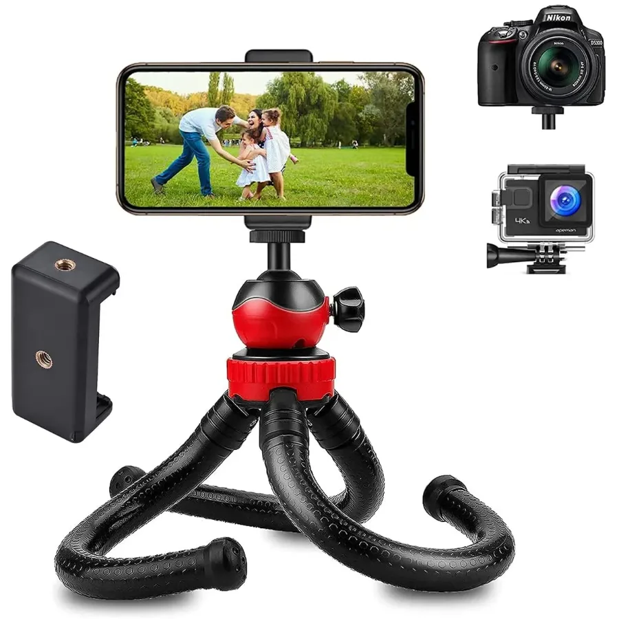 Flexible Octopus Tripod for Phone & Camera – Mini Tripod Travel Stand with Phone Clip Mount