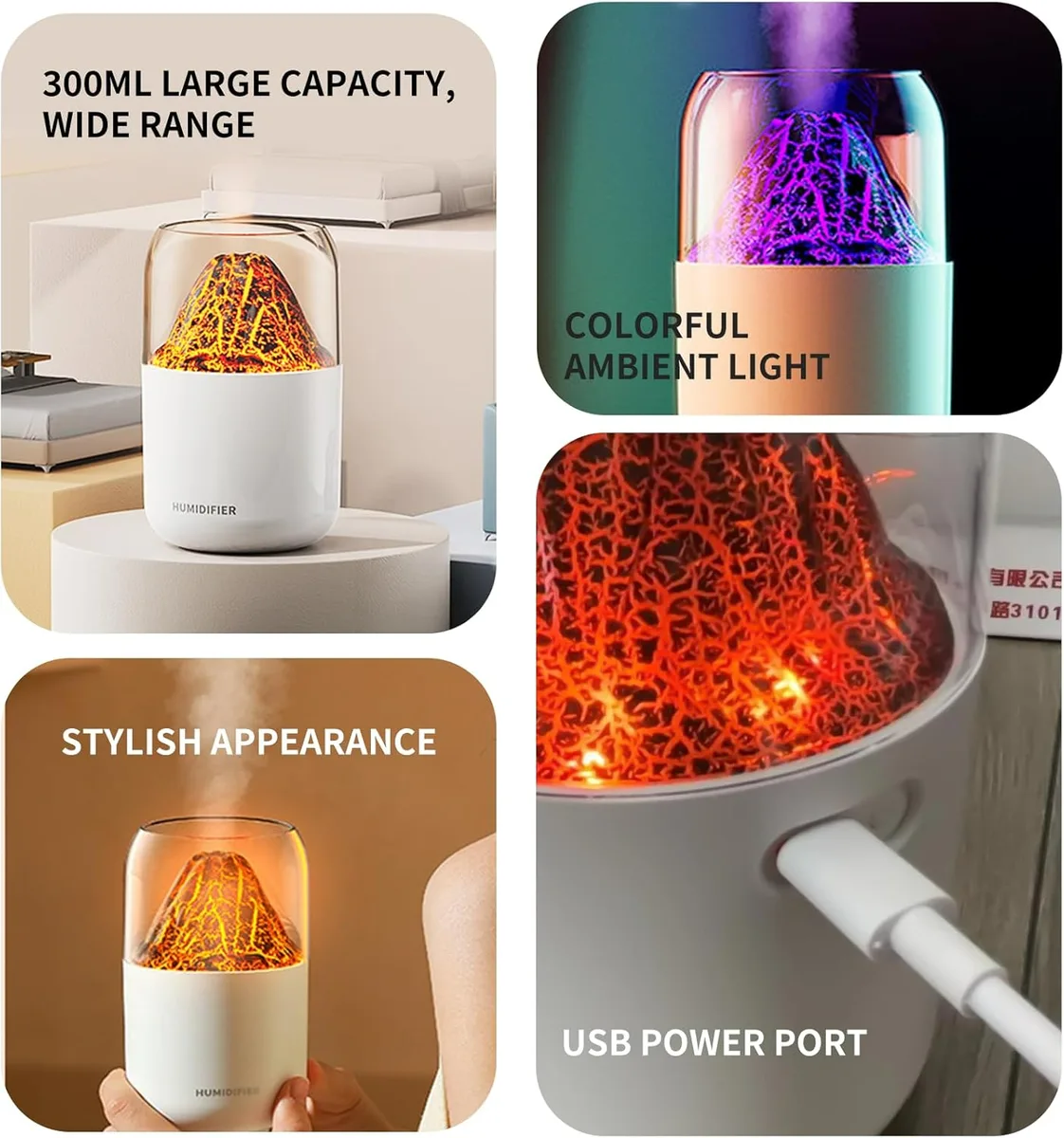 Mini Volcano Cool Mist Humidifier – 300ml Air Moisturizer with LED — photo 4