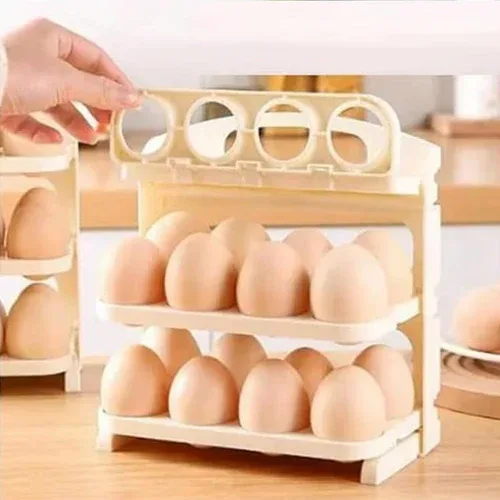 Modern Egg Storage Rack Organizer – 3 Tier Rolling Egg Holder