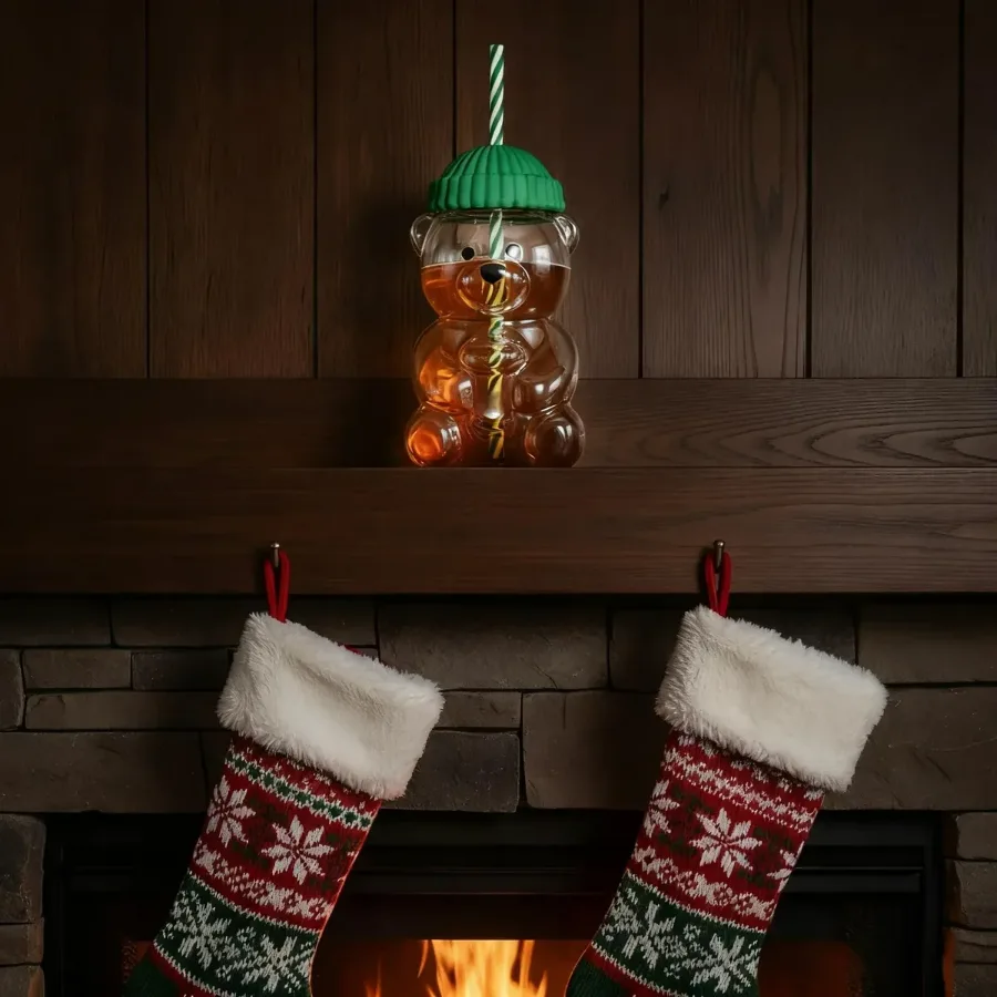 Bear Glass Cup with Straw (600ml) — photo 3