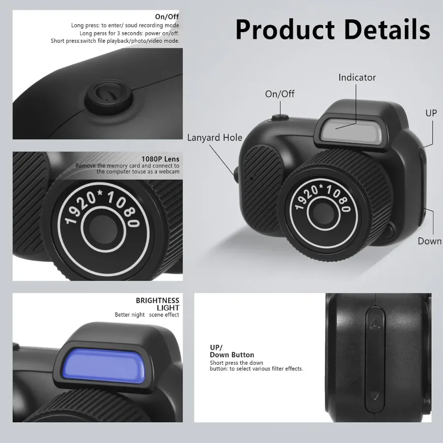 Mini Keychain Camera, 8MP, Supports SD Card Images, with Screen, Mini Digital Body Camera β photo 4