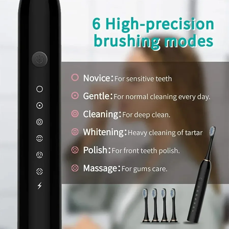 Sonic Electric Toothbrush, USB Rechargeable with 3 Brush Heads & 6 Modes | IPX7 Waterproof for Adults and Kids — photo 6