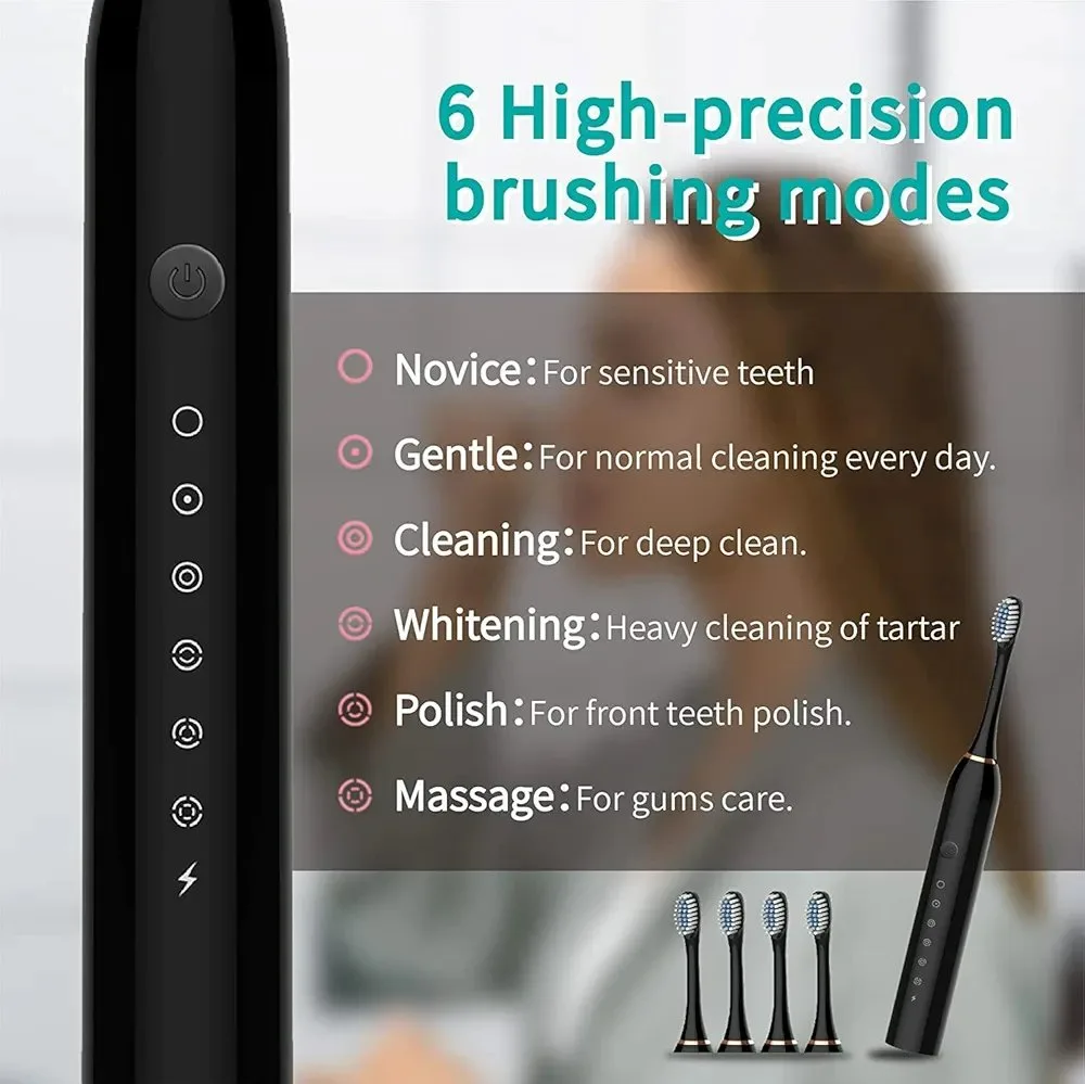 Sonic Electric Toothbrush, USB Rechargeable with 3 Brush Heads & 6 Modes | IPX7 Waterproof for Adults and Kids β photo 6