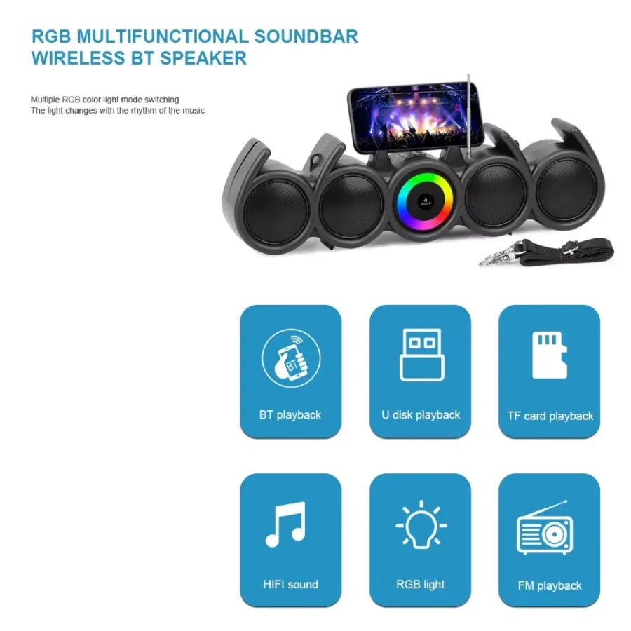 Kisonli Soundbar Bluetooth RGB Speaker With Dynamic RGB Lighting LED-918 — photo 3