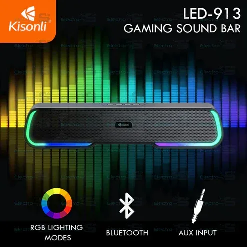 Kisonli LED-913 Portable Rechargeable Battery Powered Soundbar bluetooth gaming colorful light speaker with RGB light (Black) — photo 2