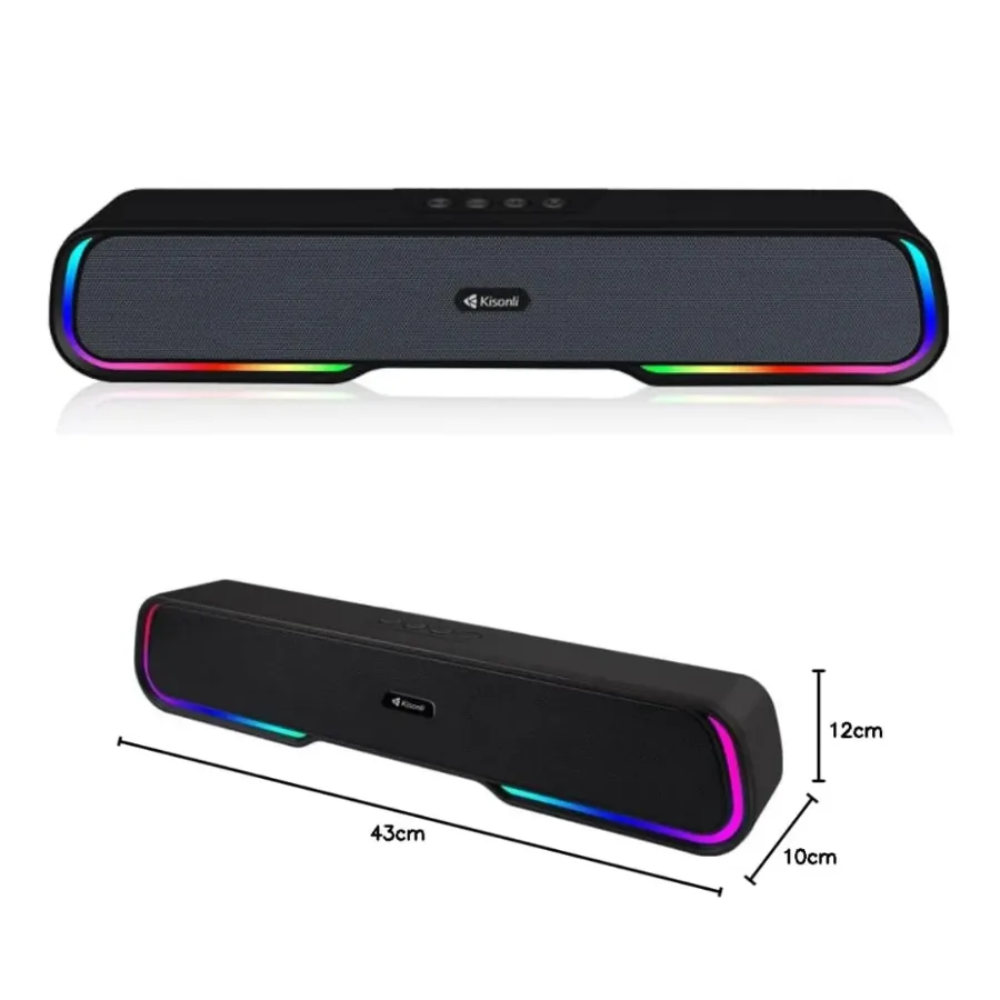 Kisonli LED-913 Portable Rechargeable Battery Powered Soundbar bluetooth gaming colorful light speaker with RGB light (Black) β photo 3