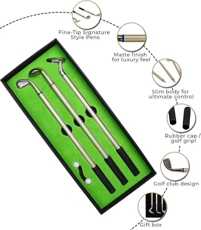 Golf Pen, Mini Golf Gift Set, Desktop Golf Ball Pen Gift, 3 Golf Clubs Pens with Balls and Flag — photo 3