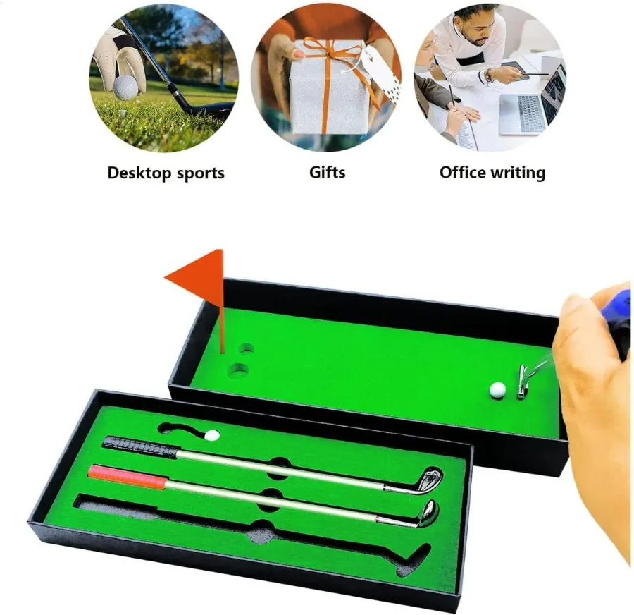 Golf Pen, Mini Golf Gift Set, Desktop Golf Ball Pen Gift, 3 Golf Clubs Pens with Balls and Flag — photo 6